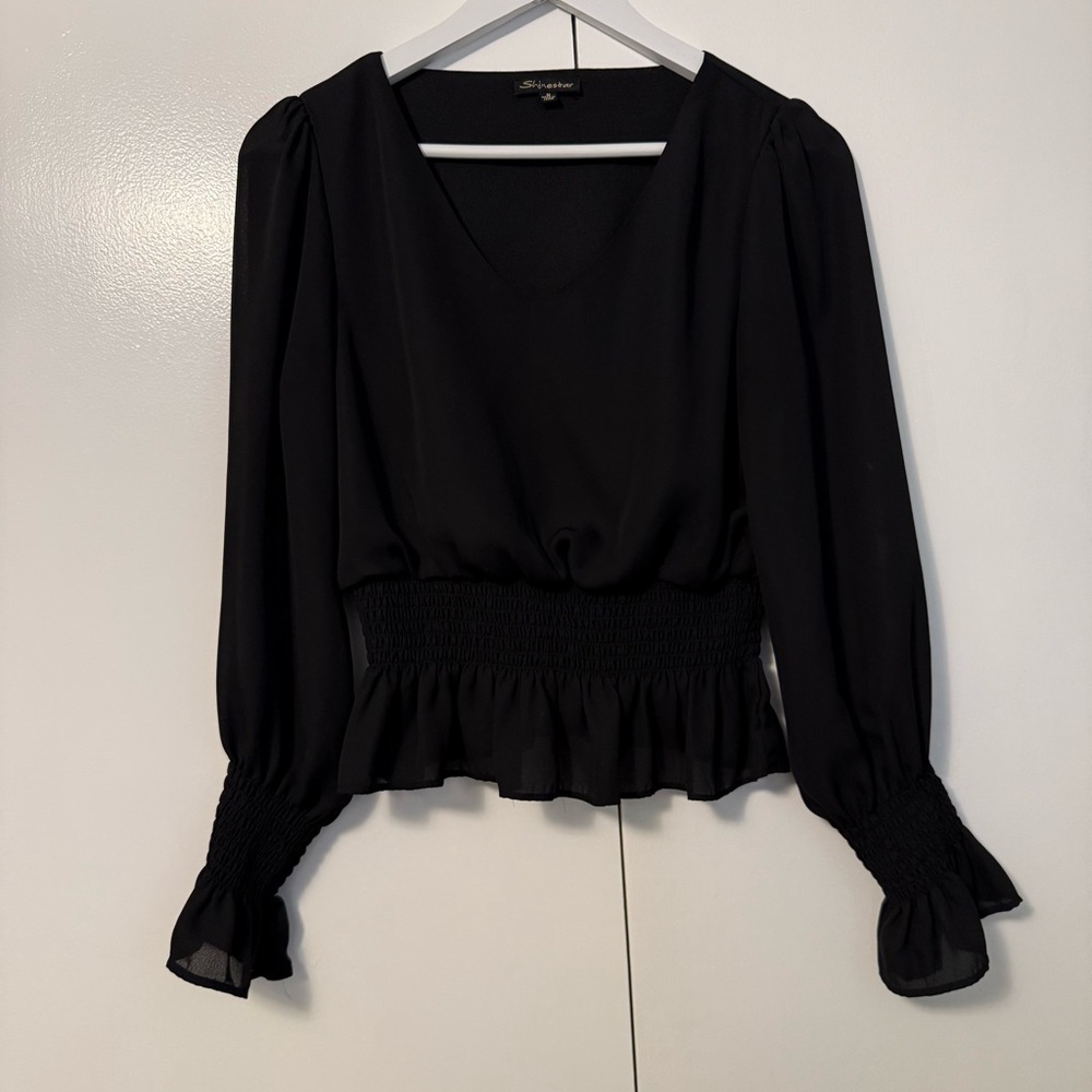 Long-Sleeve Smocked Waist Blouse